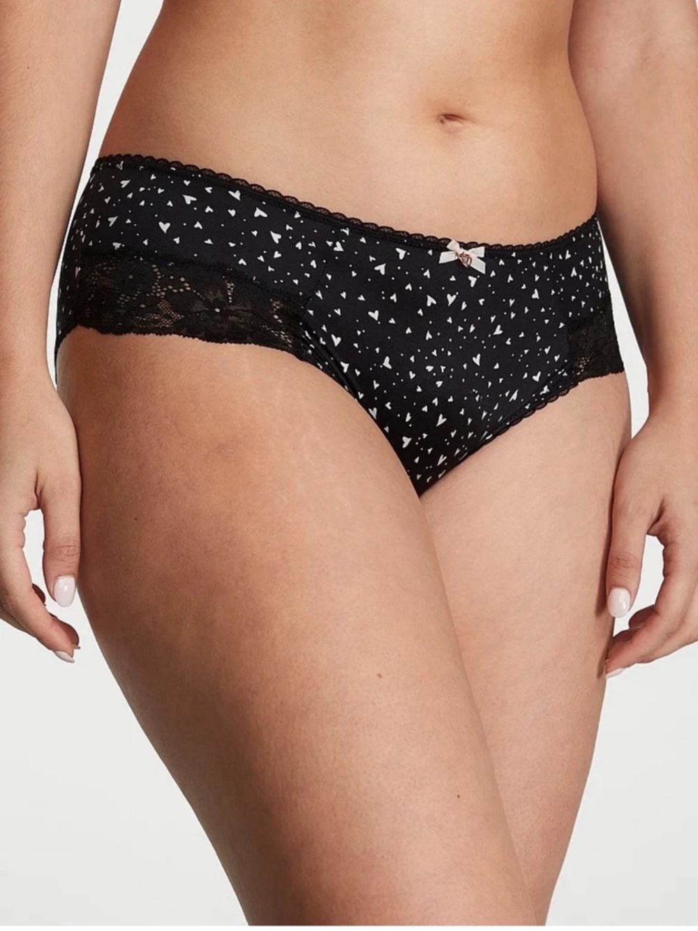 NWT Victoria's Secret Black Bikini Panty with White Heart Print - Picture 2 of 9